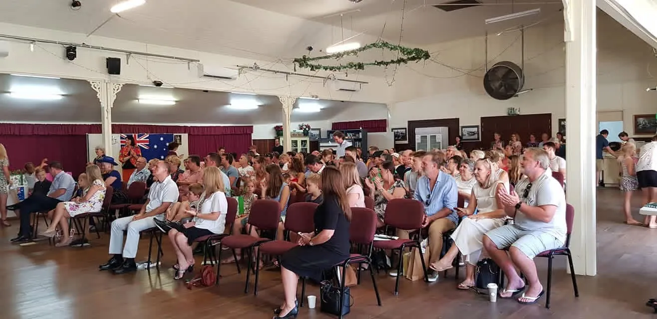 Locals celebrating Australia Day outside the Palmwoods hall